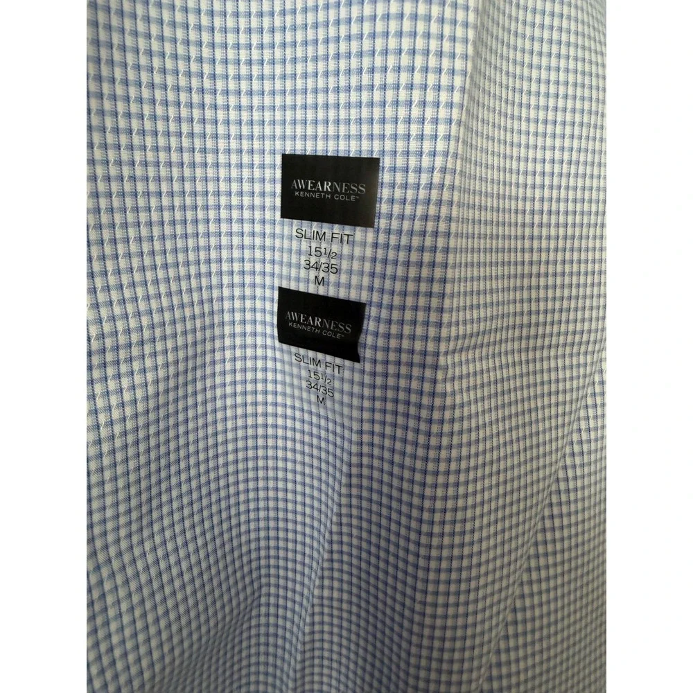 Awearness Kenneth Cole Slim Fit Check Dress Shirt – Blue Men's 15.5 34/35 – NWT